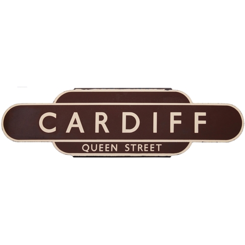 112 - A BR(W) totem sign, CARDIFF QUEEN STREET, (h/f), good colour and shine, though a little mottling. (P... 