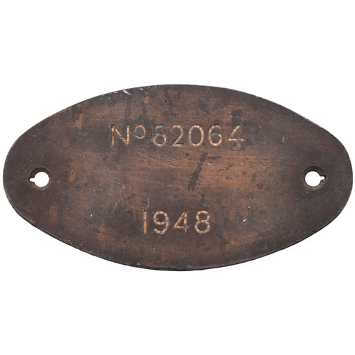 118 - A works numberplate, No 62064, 1948, from a Peppercorn K1 Class 2-6-0 built by the North British Loc... 