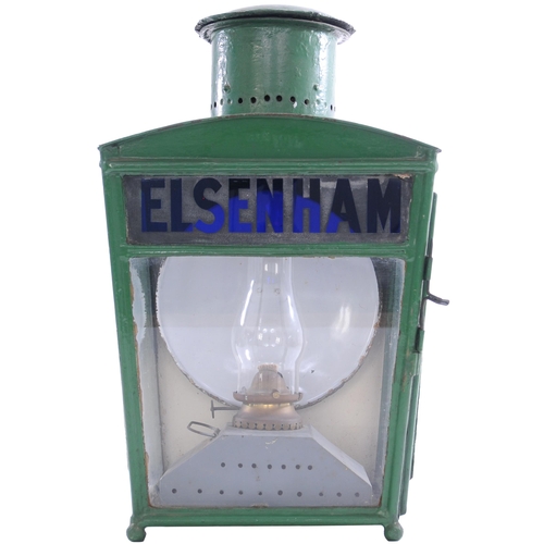 12 - A Great Eastern Railway platform wall lamp, ELSENHAM, the name in frosted glass with raised blue let... 