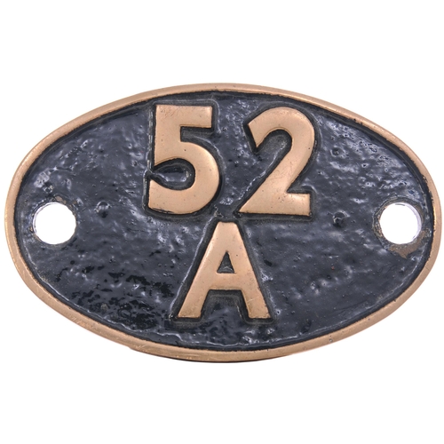 123 - A shedplate, 52A, Gateshead. Cast brass, as fitted to the shed's allocation of diesels including Del... 