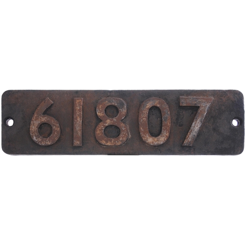 139 - A smokebox numberplate, 61807, from  a LNER K3 Class 2-6-0 built at Doncaster, Works No 1522, in May... 