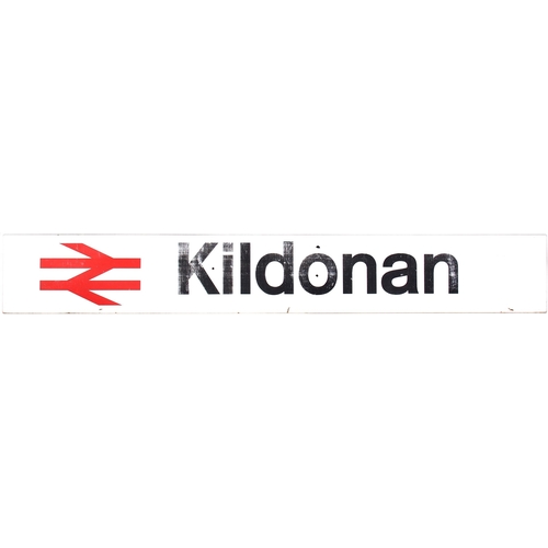 14 - A BR(Sc) station sign, KILDONAN, with red double arrows, from a station north of Helmsdale on the Fa... 