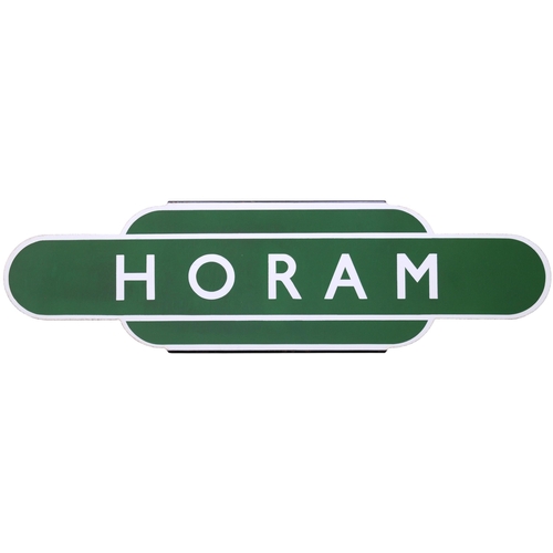 158 - A BR(S) totem sign, HORAM, (h/f), from the Cuckoo Line between Eridge and Polegate which closed to p... 