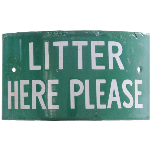 168 - A BR(S) station sign, LITTER HERE PLEASE, used at Plumpton, as fitted to the curved front of wire li... 