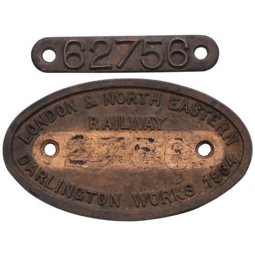 196 - A worksplate, LONDON & NORTH EASTERN RAILWAY, 62756, Darlington ...