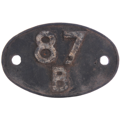 199 - A shedplate, 87B, Duffryn Yard (1948-March 1964). Ex loco condition. (Postage Band: C)