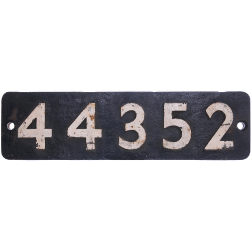 203 - A smokebox numberplate, 44352, from a LMS Class 4F No 4352 built by Kerr Stuart, Works No 4380, in 1... 