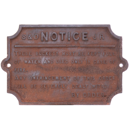 222 - A Somerset and Dorset Joint Railway fire buckets notice, cast iron, 15½