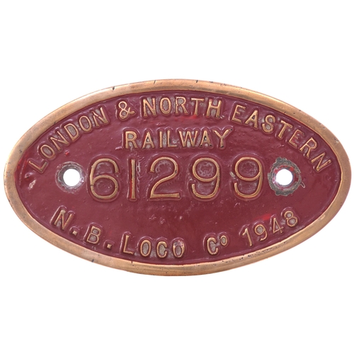 227 - A worksplate, LONDON & NORTH EASTERN RAILWAY, 61299, N.B. LOCO, 1948, from a (LNER) B1 Class 4-6-0 b... 