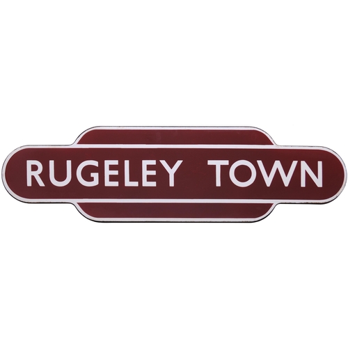 236 - A BR(M) totem sign, RUGELEY TOWN, (f/f), from the Walsall to Rugeley Trent Valley route. Excellent c... 