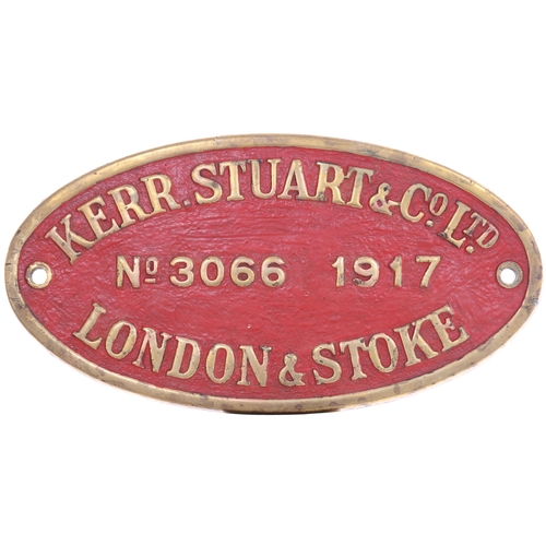 241 - A worksplate KERR, STUART 3066 of 1917. From a standard gauge 0-6-0 side tank with outside cylinders... 