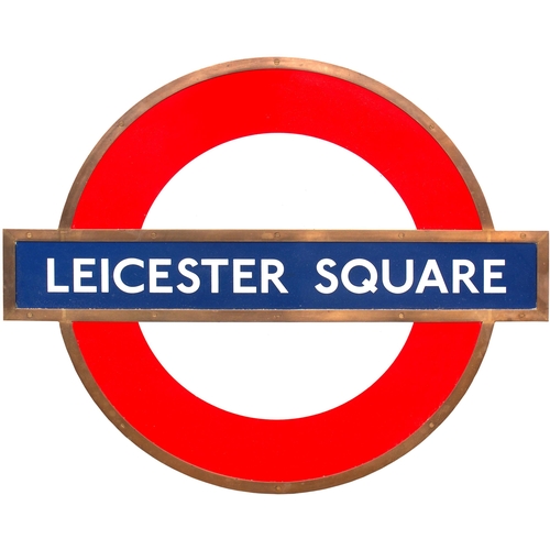 245 - A London Transport station sign, LEICESTER SQUARE, enamel with bronze surround, 44