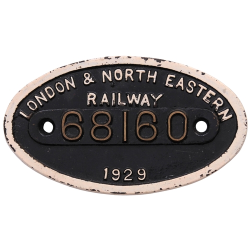 247 - A worksplate, LONDON & NORTH EASTERN RAILWAY, 68160, 1929, from a LNER Y3 Class Sentinel shunter, Wo... 