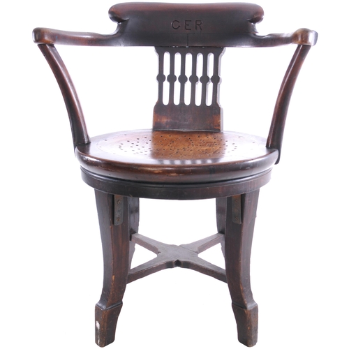 259 - A Great Eastern Railway captain's chair, with the company initials prominently engraved in the top b... 