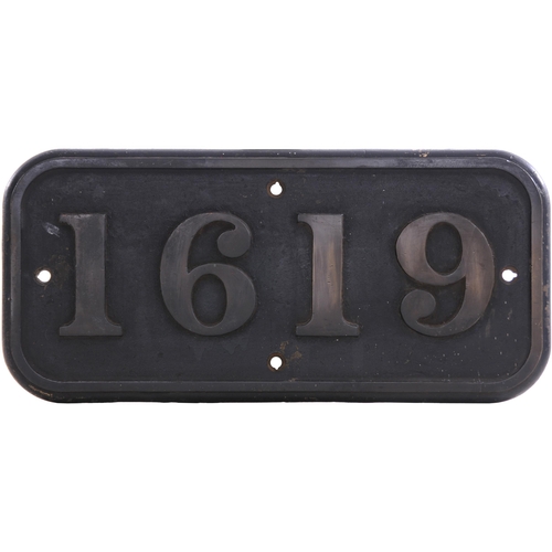 267 - A (GWR) cabside numberplate, 1619, from a 1600 Class 0-6-0PT built at Swindon in December 1949 and a... 