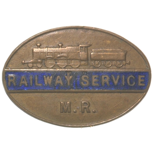 272 - A Mersey Railway second world war RAILWAY SERVICE badge, brass with blue enamel panel and M.R. initi... 