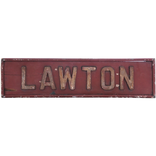 275 - A signal box nameboard, LAWTON, from the North Staffordshire Railway's Kidsgrove to Sandbach route. ... 