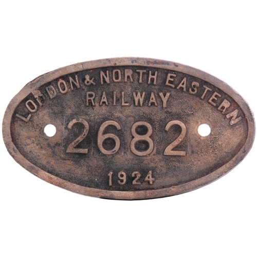 280 - A worksplate, LONDON & NORTH EASTERN RAILWAY, 2682, 1924, from a LNER D11/2 Class 4-4-0 No 6389 buil... 