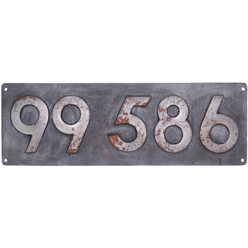 281 - A German smokebox numberplate, 99 586, from a 75cm gauge 0-4-4-0 Saxon Meyer loco built for the Saxo... 