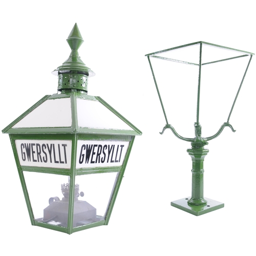 287 - A Wrexham, Mold and Connahs Quay Railway platform lamp with an engraved milk glass name plate, GWERS... 