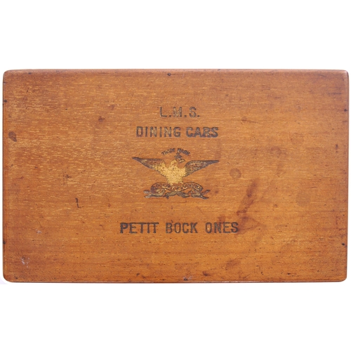 291 - An LMS Cuban cigar box, the top clearly marked L.M.S. DINING CARS, PETIT BOCK ONES, with gilt trade ... 