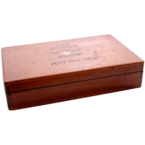 291 - An LMS Cuban cigar box, the top clearly marked L.M.S. DINING CARS, PETIT BOCK ONES, with gilt trade ... 