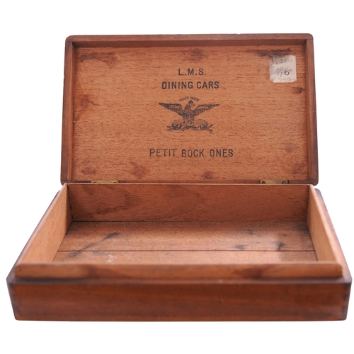 291 - An LMS Cuban cigar box, the top clearly marked L.M.S. DINING CARS, PETIT BOCK ONES, with gilt trade ... 