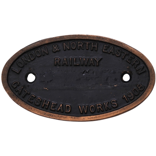 296 - A worksplate, LONDON & NORTH EASTERN RAILWAY, 69796, GATESHEAD, 1908, from a NER Class A6 4-6-2T No ... 