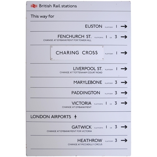 301 - An LT station sign, from Waterloo, directing passengers to various main line termini and airports. E... 