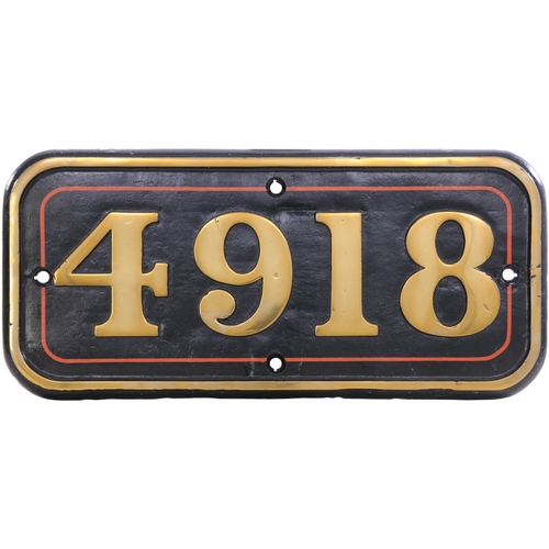 307 - A GWR cabside numberplate, 4918, from the 4900 Hall Class 4-6-0 built at Swindon in March 1929 and n... 