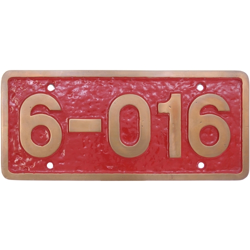 313 - A Sabah State Railway, (formerly North Borneo Railway), cabside numberplate, 6-016, Cast brass, 16