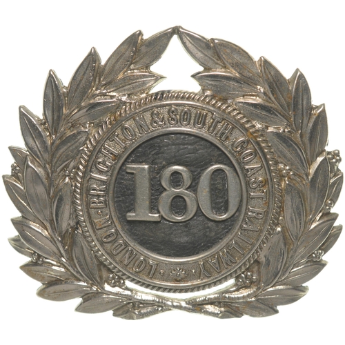 316 - A London, Brighton and South Coast Railway cap badge, 180, as used by passenger guards, 3