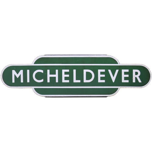 33 - A BR(S) totem sign, MICHELDEVER, (h/f), from the Basingstoke to Winchester section of the main line ... 