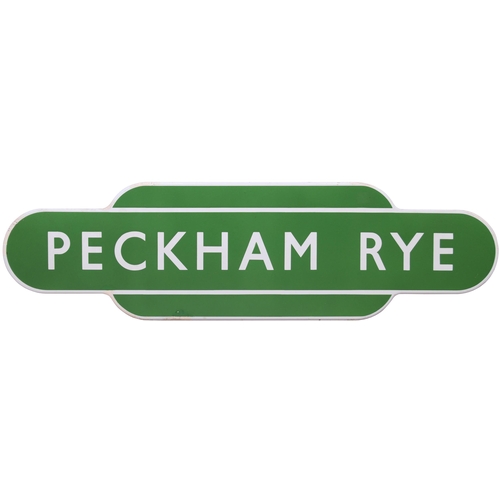 334 - A BR(S) totem sign, PECKHAM RYE, (f/f), from the Victoria to Lewisham route. Excellent colour and sh... 