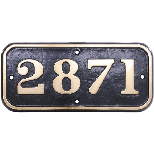 337 - A GWR cabside numberplate, 2871, from a 2800 Class 2-8-0 built at Swindon in November 1918. A long t... 