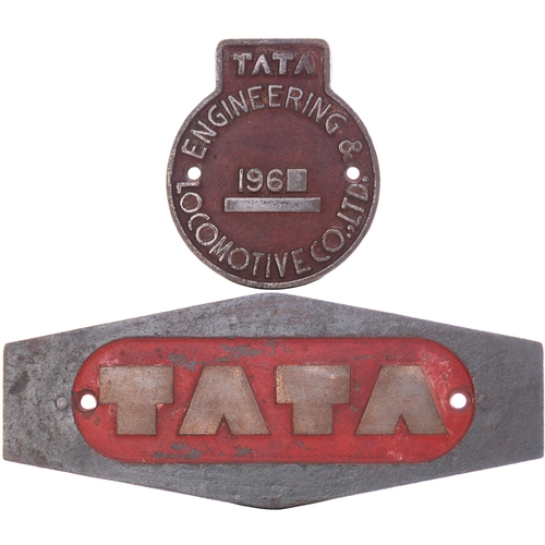 340 - A worksplate, TATA ENGINEERING & LOCOMOTIVE Co LTD 196_, together with its matching TATA emblem, fro... 