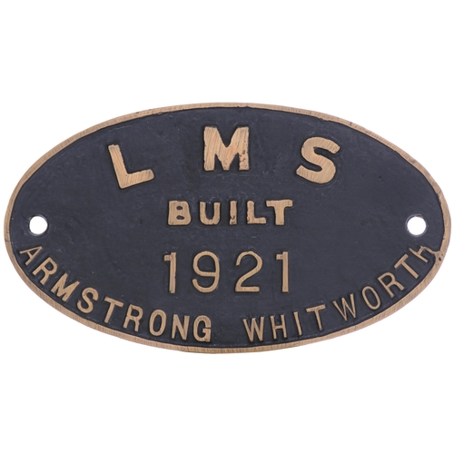 343 - A locomotive worksplate, LMS BUILT 1921, ARMSTRONG WHITWORTH, from a Pickersgill Caledonian Railway ... 