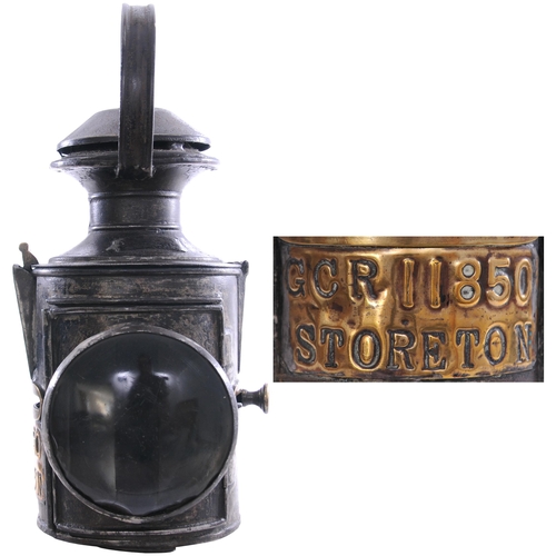 345 - An MS&LR / Great Central Railway three aspect sliding knob handlamp with a large brass plate, GCR 11... 