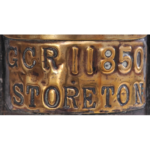 345 - An MS&LR / Great Central Railway three aspect sliding knob handlamp with a large brass plate, GCR 11... 