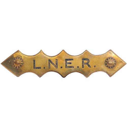 36 - An LNER hame plate, engraved brass, decorative style with sunburst decorations at the ends, length 1... 