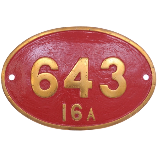 382 - A Rhodesia Railways cabside numberplate, 643, from a 3ft 6ins gauge 16A Class 4-6-4+4-6-4 Beyer Garr... 