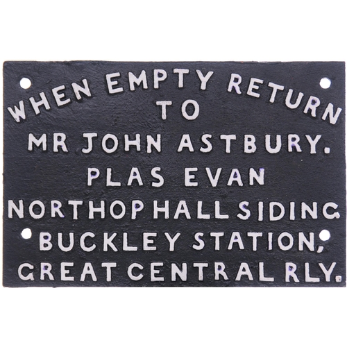 383 - A wagonplate, WHEN EMPTY RETURN TO MR JOHN ASTBURY PLAS EVAN NORTHOP HALL SIDING, BUCKLEY STATION GR... 