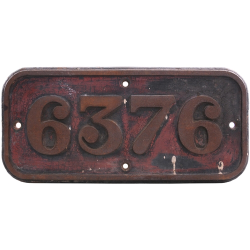 385 - A GWR cabside numberplate, 6376, from a 43XX Class 2-6-0 built by Robert Stephenson & Co, Works No 3... 