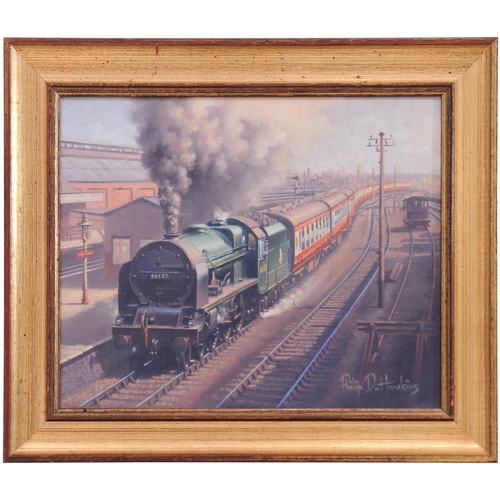 396 - An original painting of un-rebuilt Royal Scot 46137, Prince of Wales Volunteers in BR Green livery p... 