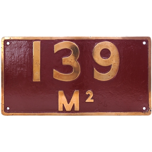 401 - An Indian Railways cabside numberplate, 139, M2, from a metre gauge 4-4-0 built by Ajmer in 1923 for... 