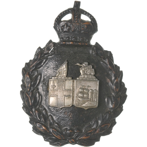 402 - A GWR Police helmet badge, brass with nickel coat of arms, 2¾