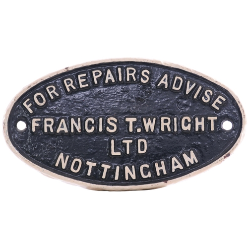 411 - A wagonplate, FOR REPAIRS ADVISE FRANCIS T WRIGHT LTD, NOTTINGHAM. Cast iron, 8¼