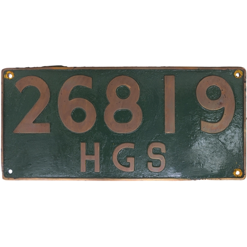 432 - An Indian Railways cabside numberplate, 26819, HGS, from a 5ft 6ins gauge 2-8-0 built by the North B... 