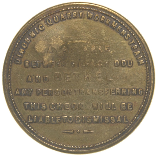 437 - A Dinorwic Quarries Railway workman's ticket between GILFACH DDU and BETHEL, allocating seat 58. Bra... 