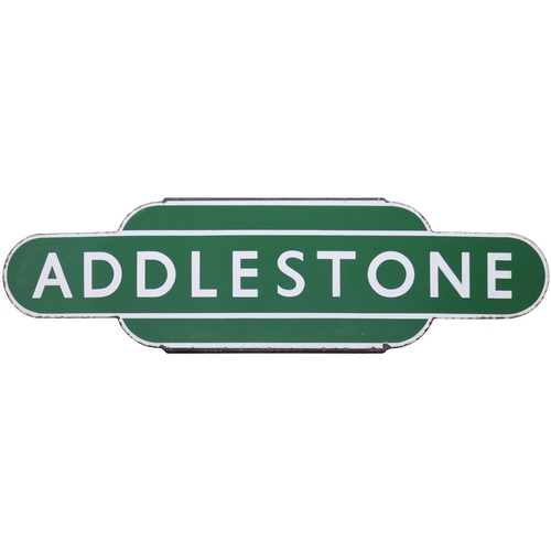 44 - A BR(S) totem sign, ADDLESTONE, (h/f), from a station on the Weybridge to Virginia Water route. Exce... 